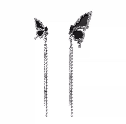 Asymmetric Butterfly Tassel Earrings